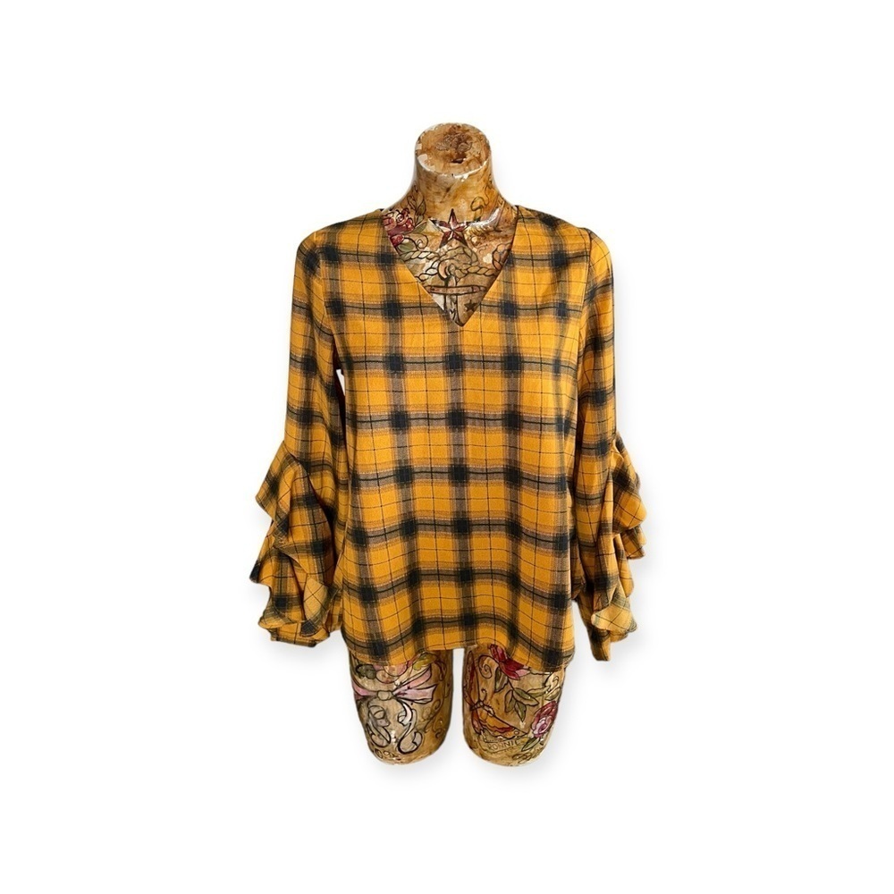 altar'd state top blouse yellow ruffles small